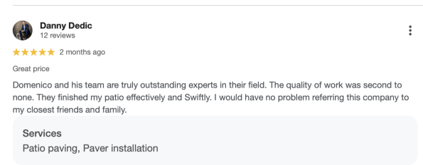 danny dedic google review patio 2025